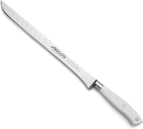 Miniatura 20 de Arcos Cuchillo forjado dentado de acero inoxidable de nitrum de 5 pulgadas y hoja de 5.118 in. Mango ergonómico POM de polioximetileno. Serie Blanco