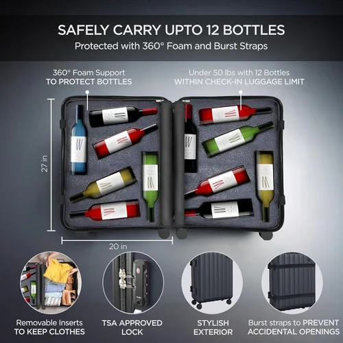 Miniatura 2 de boldworks Maleta de Vino para Aviones 12 Botellas de Equipaje de Vino para Viajes en Avión con Cerradura Aprobada por TSA y Inserto Removible