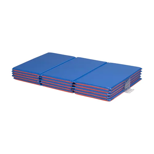 ECR4Kids Alfombrilla de descanso plegable de alta calidad, 3 secciones, 1 pulgada, almohadilla para dormir, azul/rojo, paquete de 5