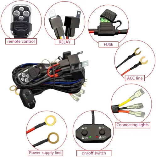 Miniatura 3 de Kit de arnés de cableado de doble color/haz alto y bajo con control remoto DC12V Máximo 300W 40A Luces LED Cable de núcleo de 14AWG Arnés
