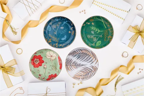 Miniatura 5 de Goporcelain Bandeja de Joyería para Anillos, Plato de Cerámica Boho Decorativo, Organizador de Baratija para Anillos, Pendientes, Collares, Pulsera