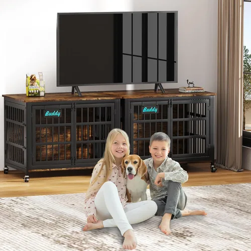 Miniatura 9 de EasyCom Mueble de jaula para perros de 41, 33 y 27 pulgadas, con etiqueta de nombre, resistente para perros medianos, jaula de metal resistente