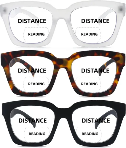 Miniatura 3 de HIYANJN Gafas de Lectura Bifocales para Mujeres con Filtro de Luz Azul para Computadora, Parte Superior Transparente, Montura Mate de Gran