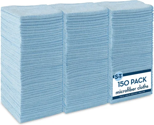 S&T INC. Paquete de 750 paños de limpieza de microfibra, toallas a granel para el hogar, toallas de microfibra reutilizables para automóviles, Azul