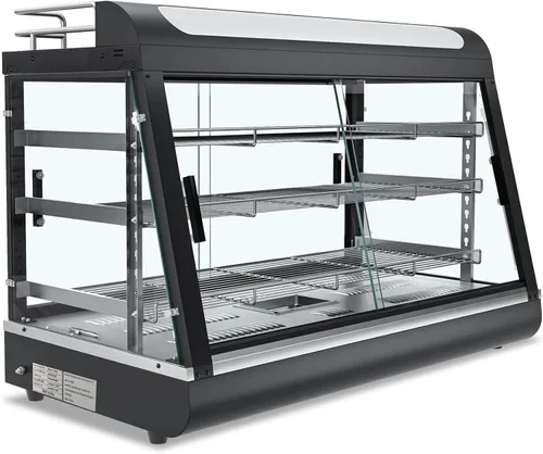 Calentador de alimentos comercial de 3 niveles de 35 pulgadas con estante superior para leche y jugo, gabinete calentador de mostrador para