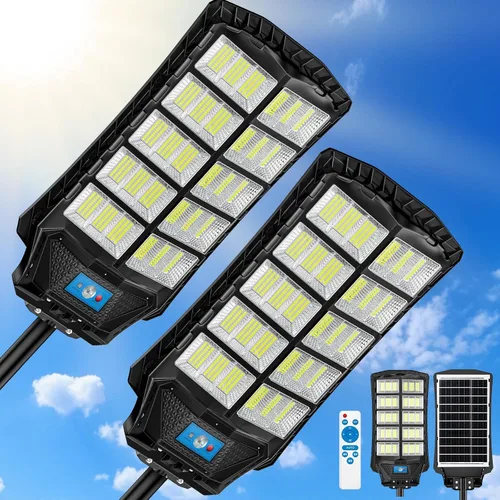 Miniatura 8 de 1200W Luces solares de calle al aire libre impermeables, luz solar de gran angular alimentada del anochecer al amanecer, control remoto y sensor