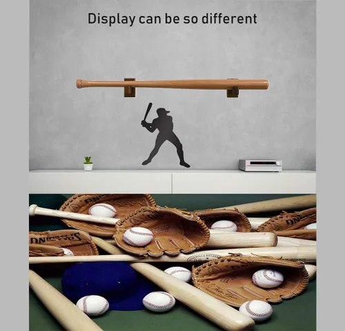 Miniatura 6 de Orga'Neat Vitrina de Exhibición para Bate de Béisbol, Soporte de Pared para Bate con Colgador, Estante Horizontal de Nogal Macizo con Forro Marrón