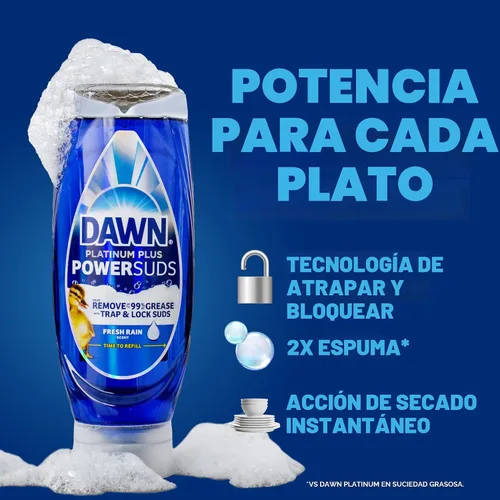Miniatura 3 de Dawn Platinum Plus PowerSuds EZ-Squeeze - Jabón líquido para platos, líquido para lavavajillas, eliminación de grasa, botella al revés, aroma a