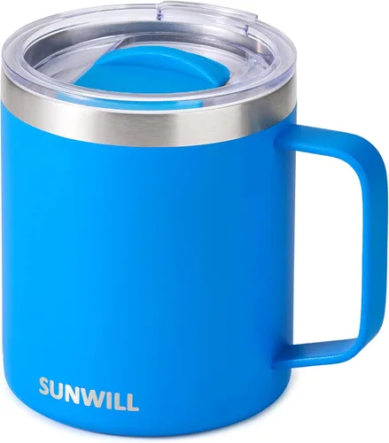 Miniatura 32 de SUNWILL - Taza de café de viaje con tapa, taza aislada con asa, taza de acero inoxidable de 14 oz para acampar, oficina, hogar, recubrimiento