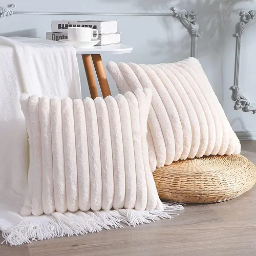 Miniatura 36 de Soleebee Juego de 2 fundas de cojín, terciopelo suave, acogedoras, pelo sintético de conejo, sofá, cama, silla, decorativa para el hogar, 22 x 22