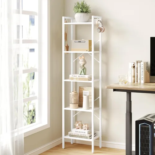Miniatura 15 de Hzuaneri Estantería para libros, estantería industrial con 2 ganchos, organizador de almacenamiento para oficina en casa, sala de estar, dormitorio