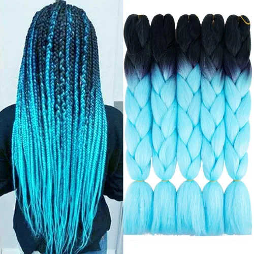 Miniatura 27 de Extensiones de cabello trenzado color gris degradado, 5 unidades, trenzas sintéticas de 24 pulgadas, 2 tonos, cabello gris para trenzas de caja, #28