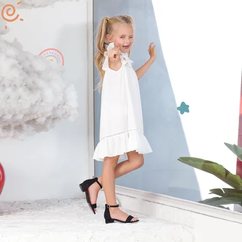 Miniatura 31 de Athlefit Sandalias para niñas, puntera abierta, correa en el tobillo, tacones bajos, zapatos de vestir para niñas pequeñas y grandes