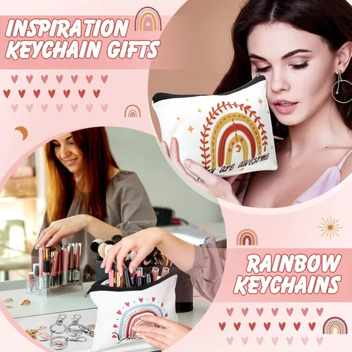 Miniatura 2 de Pinkunn Bolsa de cosméticos de lona arcoíris para el día de la madre, regalos a granel para mujeres con cita inspiradora, juego de 16 bolsas