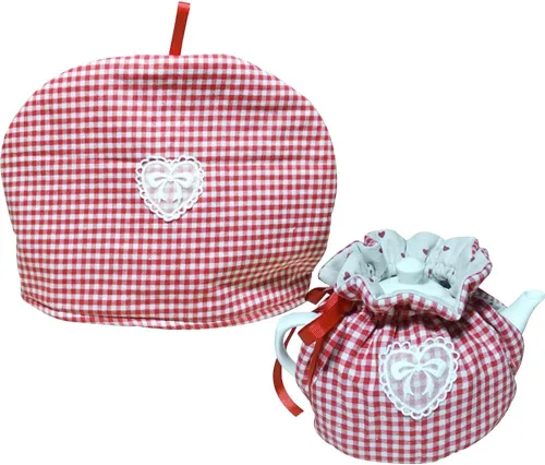 2 piezas de té aislado acogedor para tetera y calentador de hervidor de agua - a cuadros Rojo Plaid