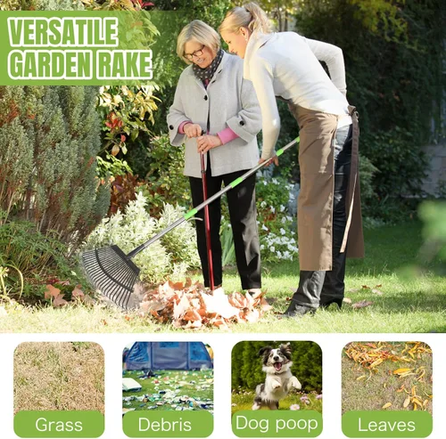 Miniatura 5 de Joyhalo Rastrillo para hojas ajustable de 65 pulgadas de largo, rastrillo de jardín de 18 pulgadas de ancho con 25 dientes, rastrillos de hojas