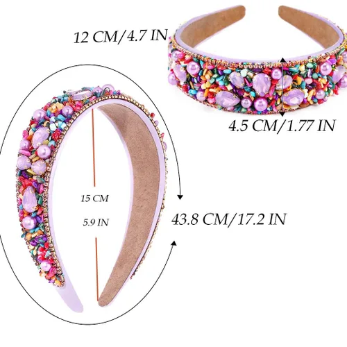 Miniatura 6 de Rhinetsones - Diademas de perlas, diademas anchas moradas para mujer con diadema barroca con cuentas adornadas para fiesta de cumpleaños