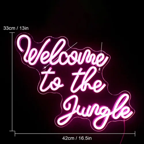 Miniatura 3 de Letrero de Neón Bienvenido a la Jungla en Rosa, Luz de Neón LED para Decoración de Pared, Letrero USB de Letras Iluminadas para Dormitorio