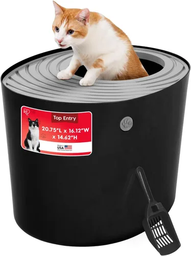 Miniatura 10 de IRIS USA - Caja de arena higiénica para gatos con entrada superior y pala de arena Blanco/Beige