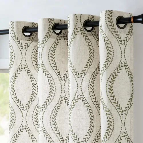 Miniatura 14 de Jinchan - Cortinas de lino bohemias para sala de estar, diseño bordado, cortinas para ventana, filtrado de luz, mezcla de lino, juego