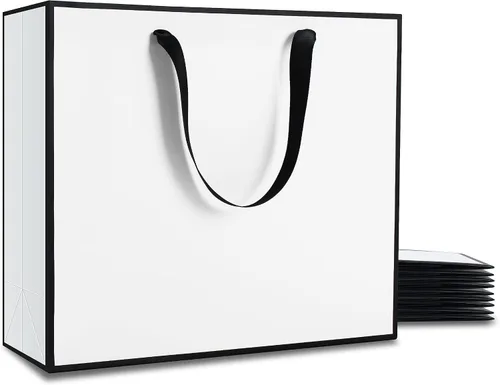 Miniatura 8 de YACEYACE Bolsas de regalo negras con asas, 10 bolsas a granel de 8 x 4 x 10.5 pulgadas para fiestas, cumpleaños, bodas, venta al por menor
