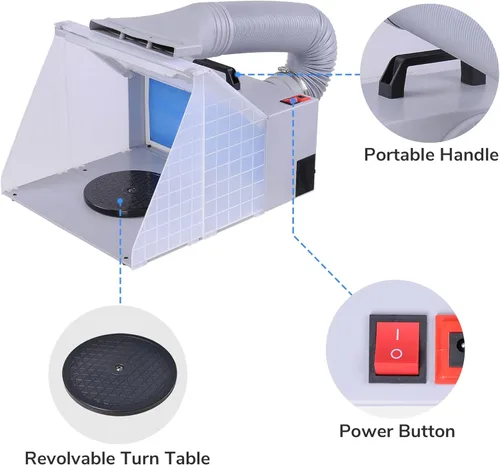 Miniatura 4 de AW Kit de cabina de pintura portátil con aerógrafo, luz LED, con mesa giratoria, manguera de 5.6 pies, juego de pintura profesional con mesa