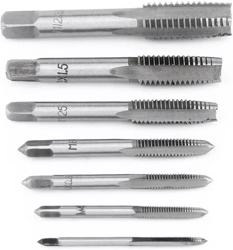 Miniatura 8 de Juego de grifos métricos de 7 piezas, grifos de punta espiral M3 M4 M5 M6 M8 M10 Herramienta de corte de rosca de acero para trabajar el metal