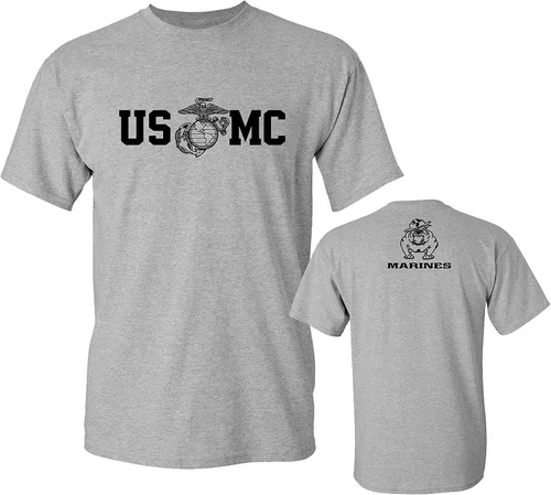 Lucky Ride Camiseta Militar para Hombre del Cuerpo de Marines de los EE. UU. con Bulldog en la Parte Delantera y Posterior