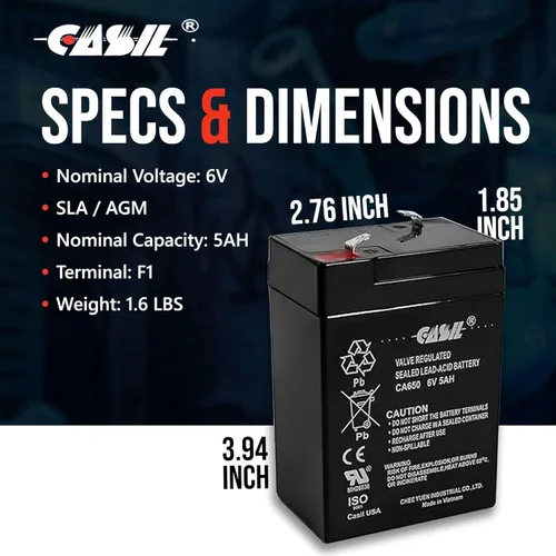 Miniatura 5 de Casil Batería de repuesto 6v 5ah compatible con Ritar RT645