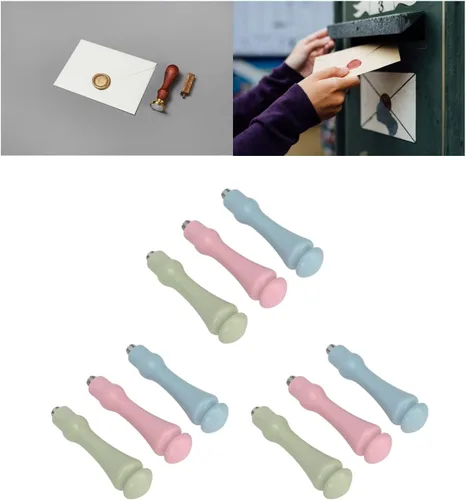 Miniatura 8 de Fdit 9 piezas de repuesto de sello de cera de cera, mango de sello de cera de sellado, mango de sello de cera de sellado de boda de madera