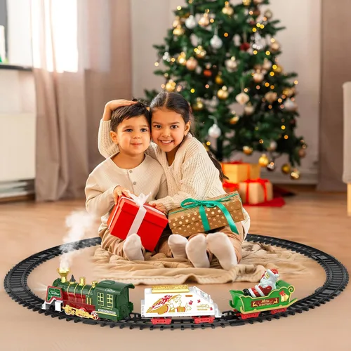 Miniatura 3 de TERRAMUS Juego de tren de Navidad – Juguetes de tren colgante con luz ahumada y sonido para niños y niñas, juego de tren alrededor debajo del árbol