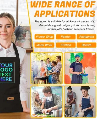 Miniatura 6 de Custom Apron with Pocket, Printed in USA, Personalized NameLogo, Adjustable Ties for Baking, Cooking for WomenMen
