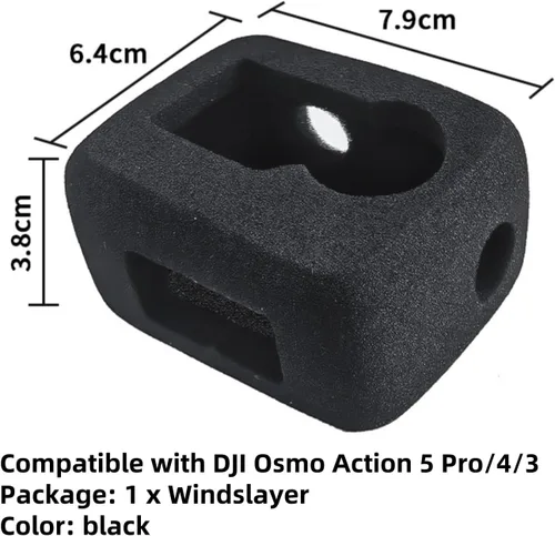 Miniatura 7 de Funda Windslayer para DJI Osmo Action 5 Pro, carcasa de espuma para parabrisas y protector de viento, silenciador de esponja a prueba de viento