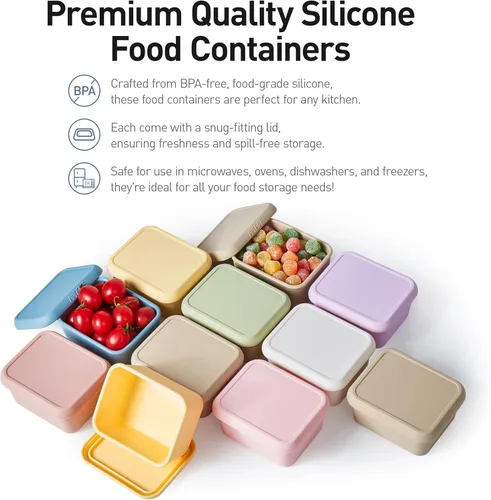 Miniatura 9 de ISSEVE Contenedores de aperitivos de silicona de 8oz para niños, 1 taza Contenedores pequeños reutilizables con tapas, Contenedores