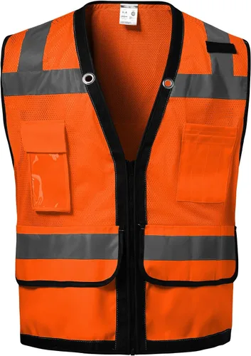 Miniatura 14 de Chaleco de seguridad clase 2 de alta visibilidad con 9 bolsillos, chaleco Hi Vis con tiras reflectantes de 2 pulgadas de ancho, chaleco de seguridad