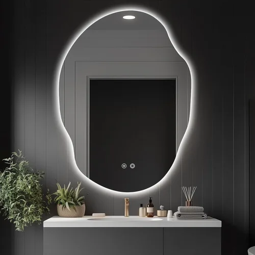 Miniatura 9 de Espejo de Baño LED Irregular con Luces, Espejo de Tocador de Baño LED Asimétrico para Pared con Retroiluminación, Antivaho, 3 Colores y Luz