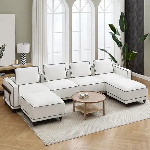 Miniatura 16 de Sofá biplaza modular de felpilla de 80 pulgadas, sofá pequeño color negro con fundas extraíbles lavables, cojines de espuma de alta resistencia