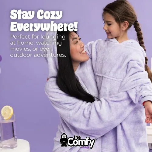 Miniatura 6 de THE COMFY Dream Jr para niños Manta portátil de forro polar de microfibra ligera con capucha y bolsillo Visto en Shark Tank Niños Heather Purple