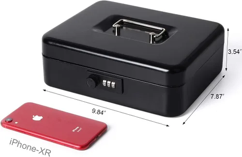 Miniatura 4 de Caja de efectivo con cerradura de combinación, caja de dinero de metal para efectivo, caja de bloqueo Lovndi con bandeja de dinero, 9.84 x 7.87 x