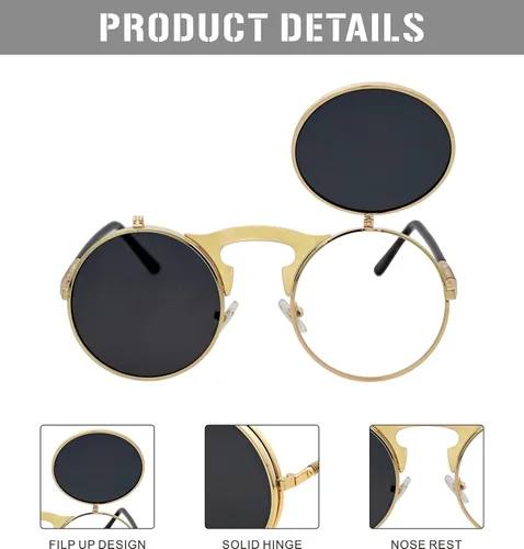 Miniatura 4 de JL Glasses Gafas de sol redondas estilo retro estilo Seampunk