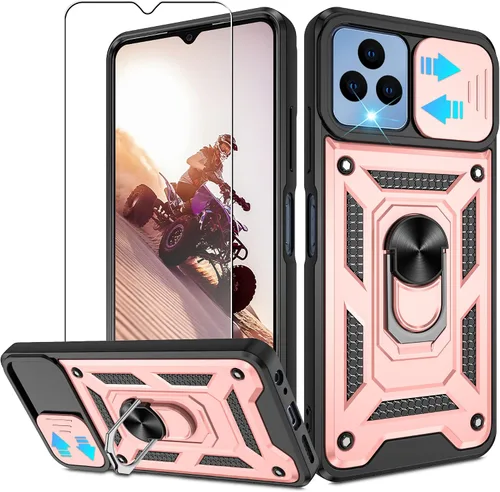 Miniatura 27 de ATUMP Funda para T-Mobile Revvl V Plus 5G con protector de pantalla HD con cubierta de cámara deslizante, soporte de anillo de rotación de 360° Negro