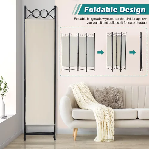Miniatura 3 de Divisores de habitación y pantallas plegables de privacidad, 4 paneles de 68 pulgadas de alto, marco de acero portátil y tela para separar la Beige