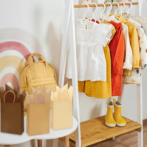 Miniatura 6 de Whaline 24 bolsas de regalo de papel marrón con asas, bolsas de compras de comestibles con 30 hojas de papel de seda de envoltura para vacaciones