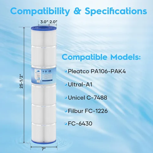 Miniatura 2 de Filtros de piscina PA106-PAK4 de repuesto para Hayward C4030, C4020, C4025, Unicel C-7488, PA106, FC-1226, CX880XRE, C4020, Ultral-A1, FC-6430, 106