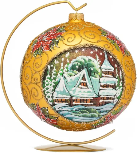 Miniatura 17 de Adorno de Navidad de Polish Gallery, Explosión Invernal, Bola de Vidrio Soplado (Oro, 6-pulgadas Ø/150mm)