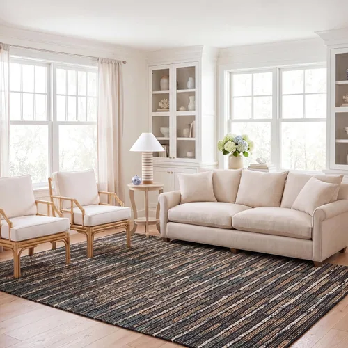 Miniatura 8 de SAFAVIEH Natural Fiber Collection - Alfombra decorativa de 3 x 5 pies, color negro y natural, diseño de yute a rayas de tejido plano, ideal