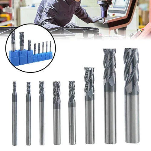 Miniatura 7 de Fresa de extremo cuadrado de carburo de 1/8" para aceros, HRC 55 grados, 4 ranuras, revestimiento AlTiN, brocas de fresa para fresado de aceros