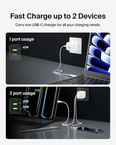 Miniatura 3 de Belkin Bloque de cargador USB C dual de 45 W, carga súper rápida PD3.0 con tecnología GaN - Samsung Galaxy S25, Apple iPhone 17, Air, Pro, Pro Max
