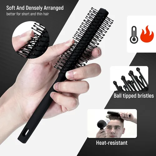 Miniatura 2 de Juego de 3 peines para hombres, peine de dientes finos y anchos - Cepillo rodillo para dar volumen, peine para peinar y acicalar para hombres