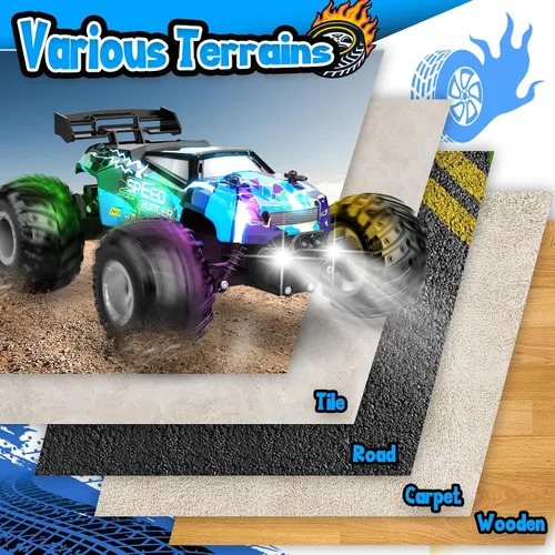 Miniatura 2 de Coche de control remoto, camión de control remoto todo terreno para niño, automóvil RC de 2.4 GHz con luz corporal y dos baterías recargables